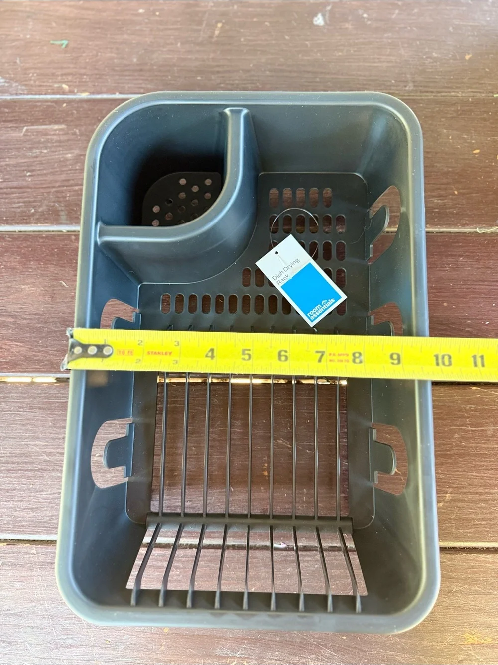 Room Essentials Black Plastic Dish Drying Rack w/ Utensil Holder, 12 Dish, 15x10